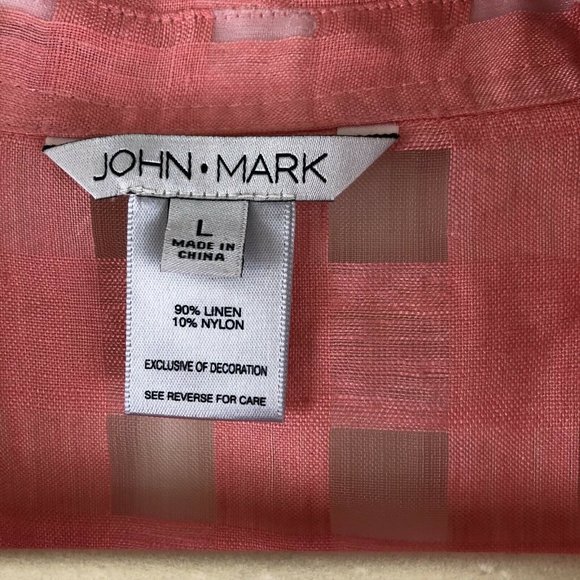 John Mark Coral Pink Button Front Linen Blend Top - Picture 2 of 9
